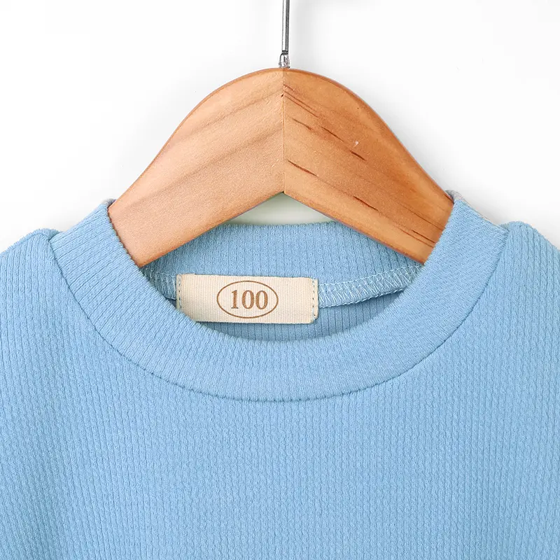 Cute Silver Puff Long Sleeve Peter Pan Collar T-Shirt for Little Girls Spring And Fall Trendy Blue Combo Easy Daily Wear