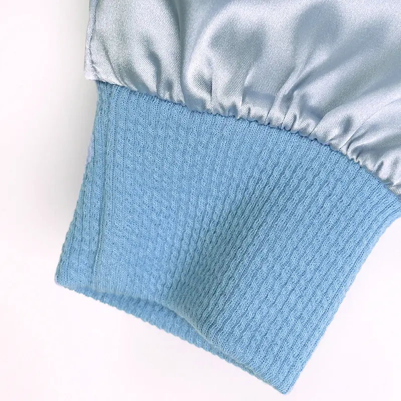 Cute Silver Puff Long Sleeve Peter Pan Collar T-Shirt for Little Girls Spring And Fall Trendy Blue Combo Easy Daily Wear