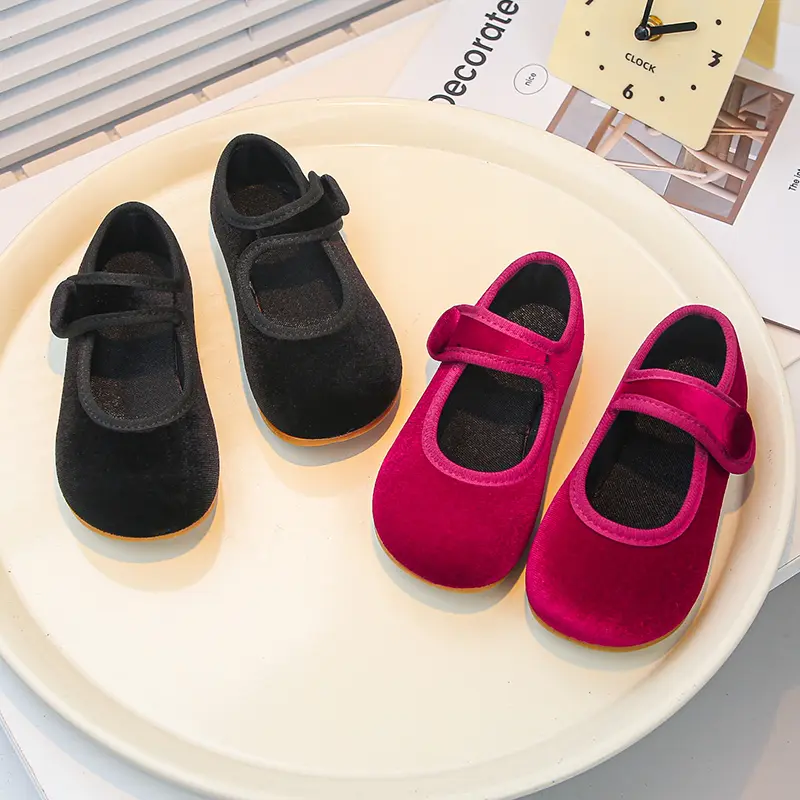 2025 Spring Autumn Children Shoes New Girls Fashion Princess Leather Shoes Simple Round-toe Kids Flat Shoes Wine Red Versatile