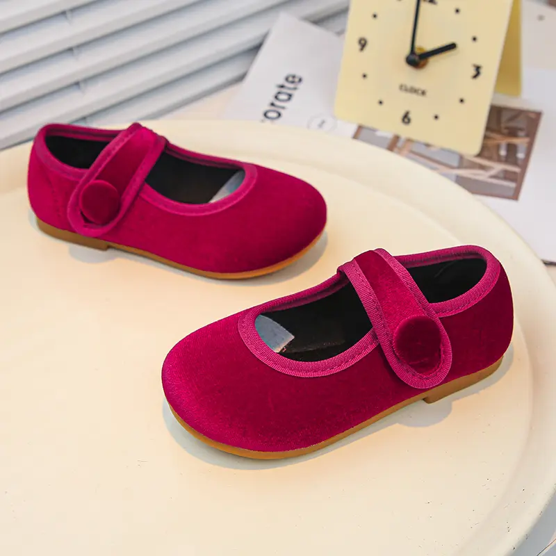 2025 Spring Autumn Children Shoes New Girls Fashion Princess Leather Shoes Simple Round-toe Kids Flat Shoes Wine Red Versatile