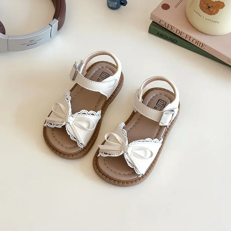 2025 Children Sandals for Girls Summer New Fashion Korean Style Soft Sole Anti-slippery Versatile Sweet Lace Princess Beach Shoe