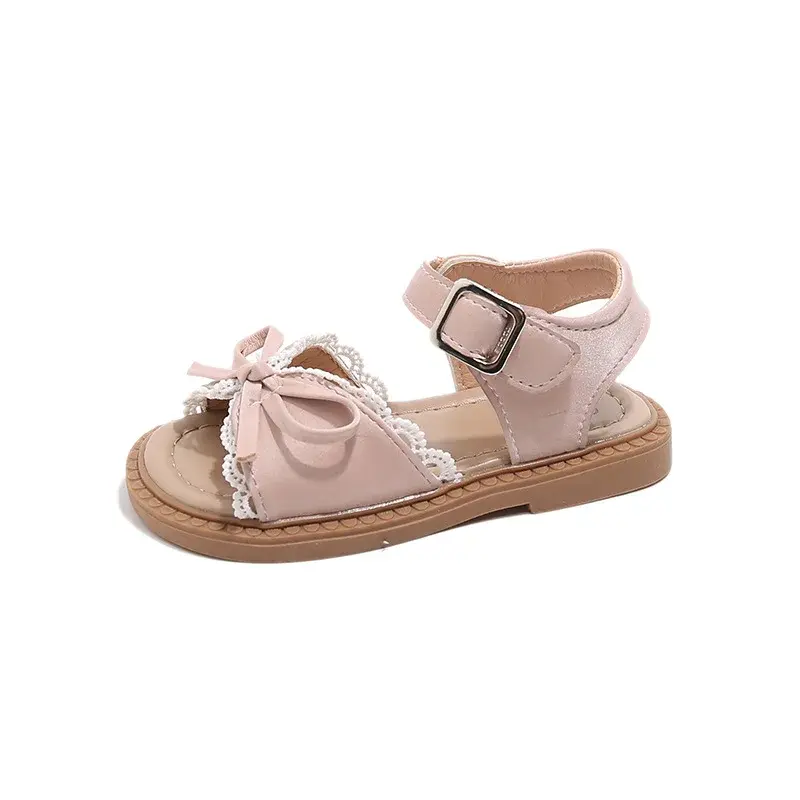 2025 Children Sandals for Girls Summer New Fashion Korean Style Soft Sole Anti-slippery Versatile Sweet Lace Princess Beach Shoe