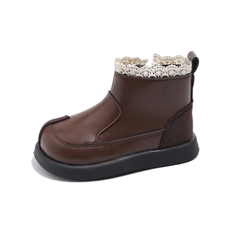 Girls Chelsea Boots Korean Style Kids Princess Boots Sweet Lace 2025 Autumn Winter New Children Short Boots Pu Leather Soft Sole