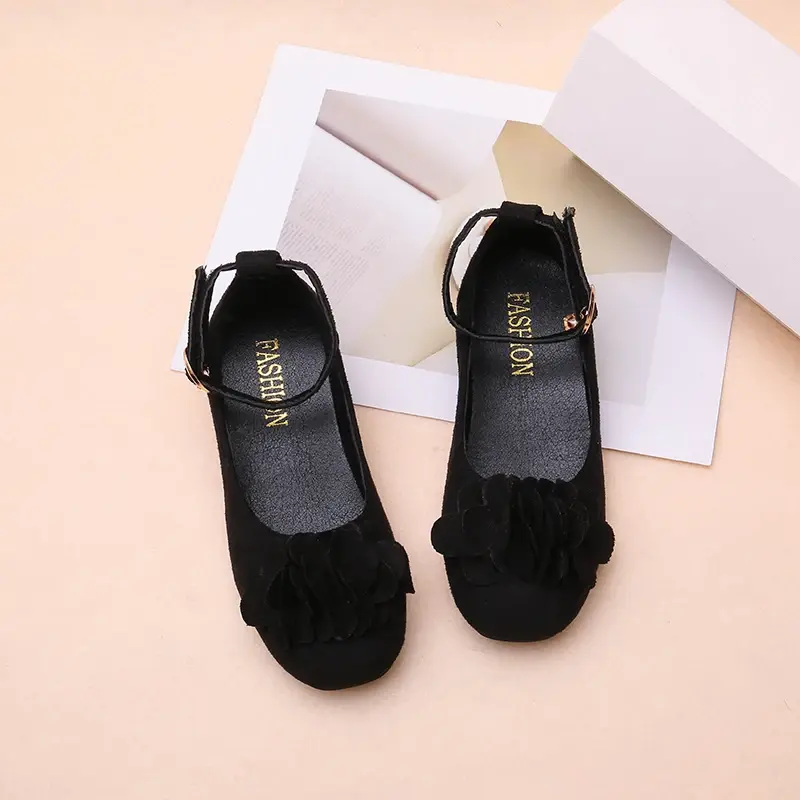 Spring Autumn Kids Performance Leather Shoes Fashion Girls Princess Uniform High Heels Ankle-strap Children Black School Shoes