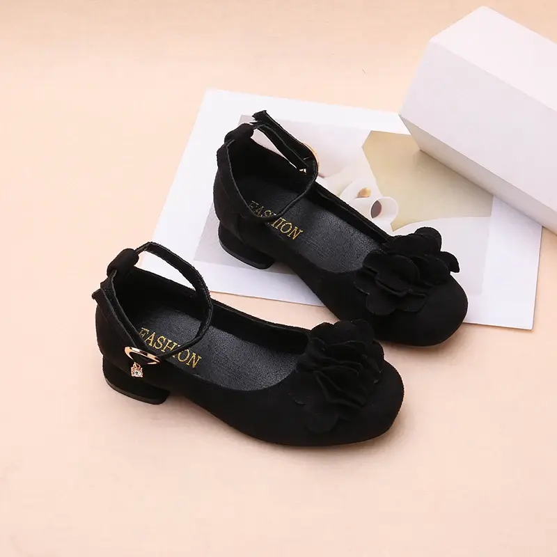 Spring Autumn Kids Performance Leather Shoes Fashion Girls Princess Uniform High Heels Ankle-strap Children Black School Shoes