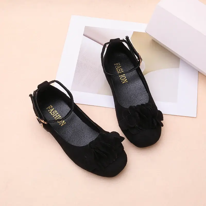 Spring Autumn Kids Performance Leather Shoes Fashion Girls Princess Uniform High Heels Ankle-strap Children Black School Shoes