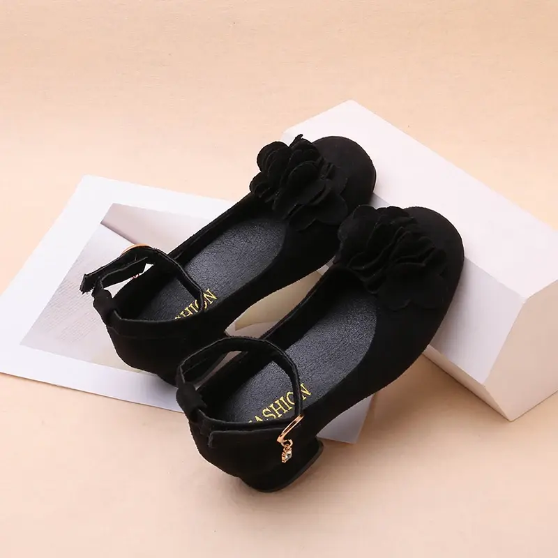 Spring Autumn Kids Performance Leather Shoes Fashion Girls Princess Uniform High Heels Ankle-strap Children Black School Shoes
