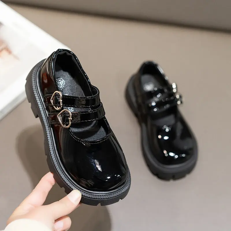 Girls Black Leather Shoes Spring Autumn Kids School Mary Jane Shoes for Princess Fashion Children's Uniform Performance Shoes