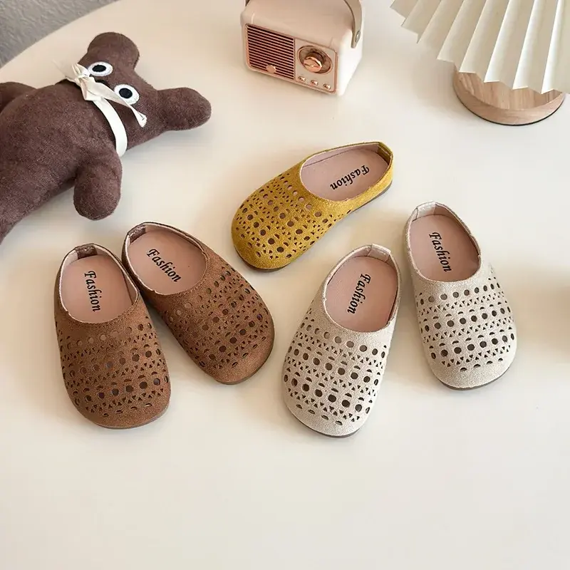 Girls Sandals Outdoors Hollowed-out Trendy Kids Slippers Casual Soft Sole 2025 Summer New Children Beach Shoes Non-slip Ins