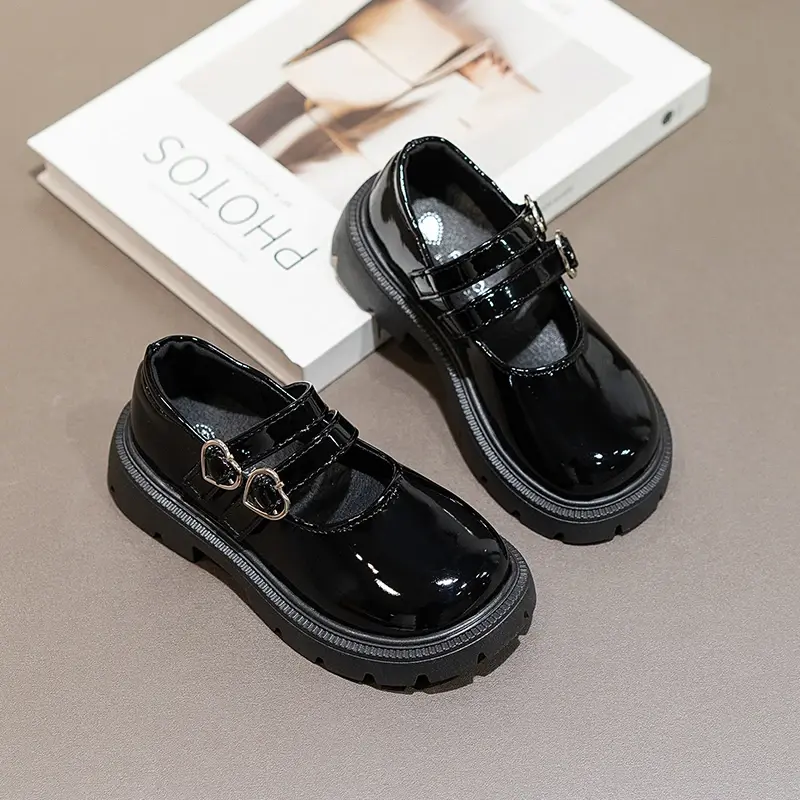 Girls Black Leather Shoes Spring Autumn Kids School Mary Jane Shoes for Princess Fashion Children's Uniform Performance Shoes