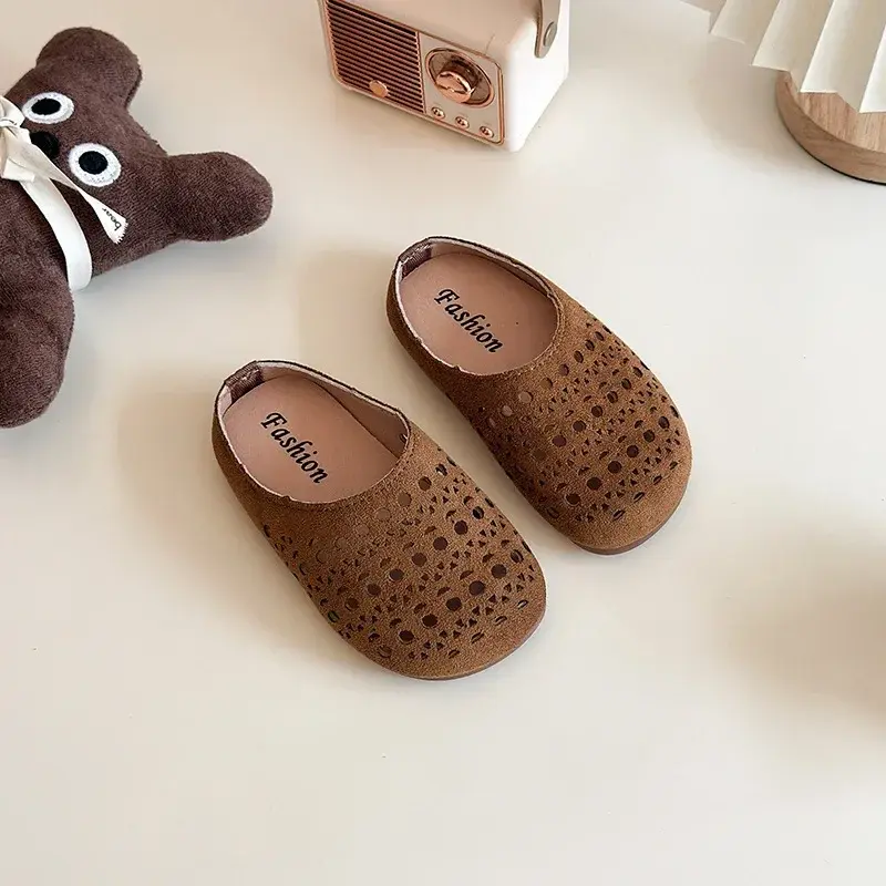 Girls Sandals Outdoors Hollowed-out Trendy Kids Slippers Casual Soft Sole 2025 Summer New Children Beach Shoes Non-slip Ins