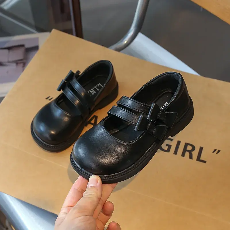 Girls Princess Leather Shoes Kids Side Bowknot Silver Causal Shoes Fashion Versatile Children Mary Jane Shoes Spring Autumn Chic