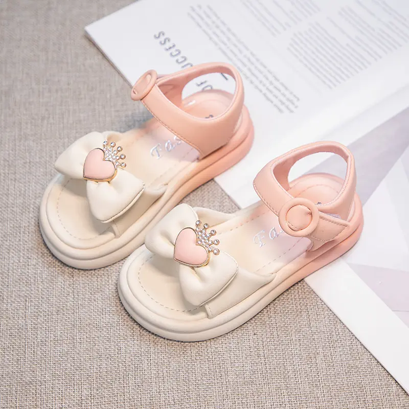 Girls Princess Sandals with Crown Fashion Children Bow-knot Rhinestone Sandals Kids Summer Beach Shoes Anti-Slippery Size 26-37