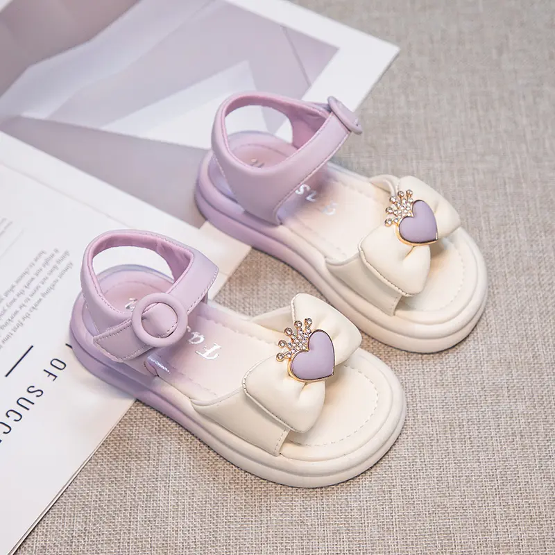 Girls Princess Sandals with Crown Fashion Children Bow-knot Rhinestone Sandals Kids Summer Beach Shoes Anti-Slippery Size 26-37