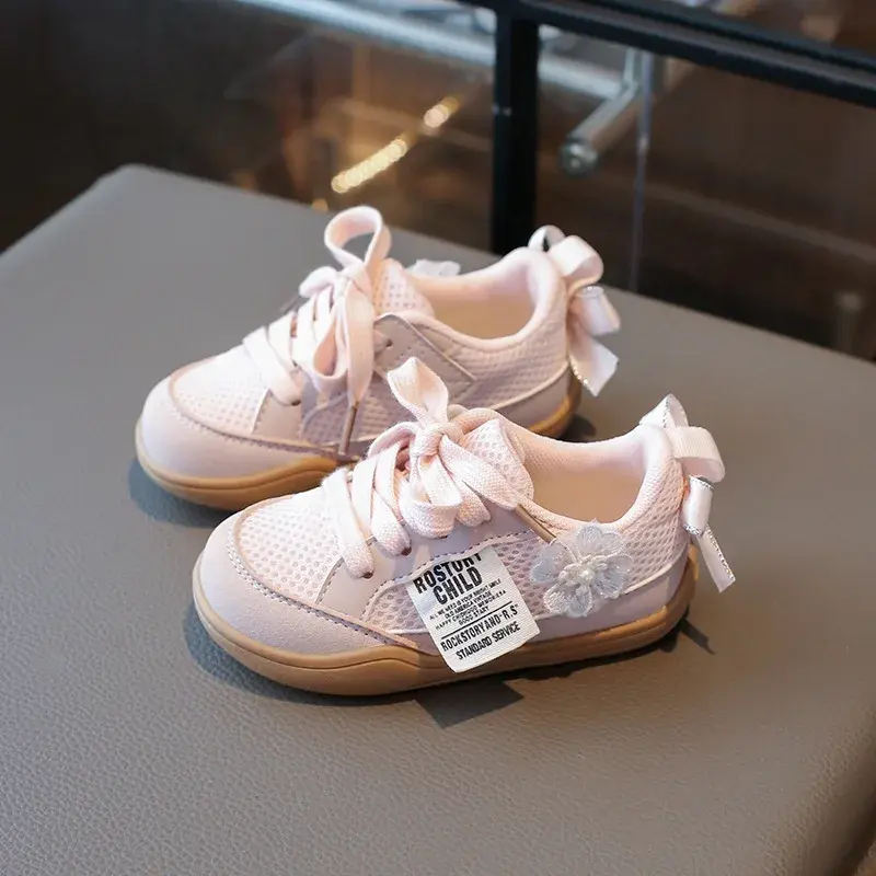 2025 New Girl's Sneakers Fashion Sweet Versatile Children Causal Shoes Mesh Breathable Spring Autumn Kids Running Sneakers Soft