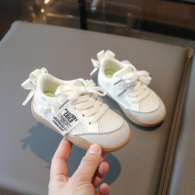 2025 New Girl's Sneakers Fashion Sweet Versatile Children Causal Shoes Mesh Breathable Spring Autumn Kids Running Sneakers Soft