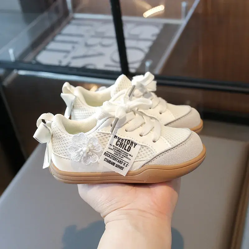 2025 New Girl's Sneakers Fashion Sweet Versatile Children Causal Shoes Mesh Breathable Spring Autumn Kids Running Sneakers Soft