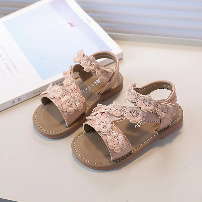Kids Sandals for Girls Sweet Summer Princess Shoes Elegant Flower Korean Style Children Causal Fashion Flat Sandals Non-slip New