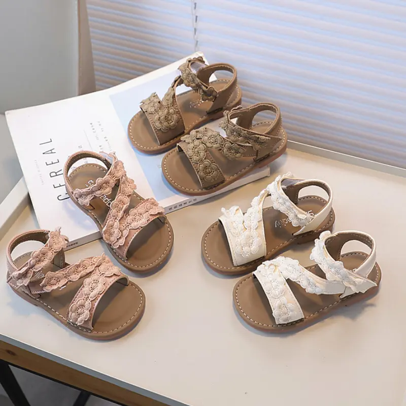 Kids Sandals for Girls Sweet Summer Princess Shoes Elegant Flower Korean Style Children Causal Fashion Flat Sandals Non-slip New