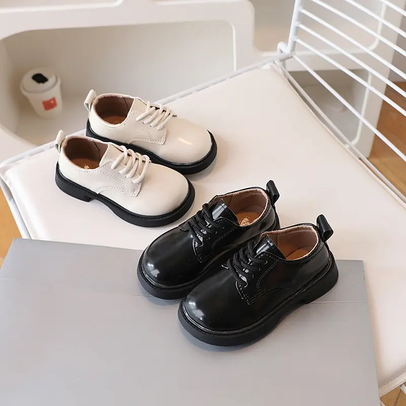 Children's Leather Shoes Simple School Uniform Shoes for Boys Girls Performance Versatile Fashion Black Beige Kids Causal Shoes