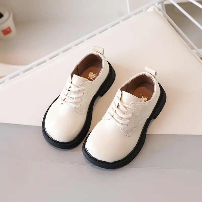 Children's Leather Shoes Simple School Uniform Shoes for Boys Girls Performance Versatile Fashion Black Beige Kids Causal Shoes