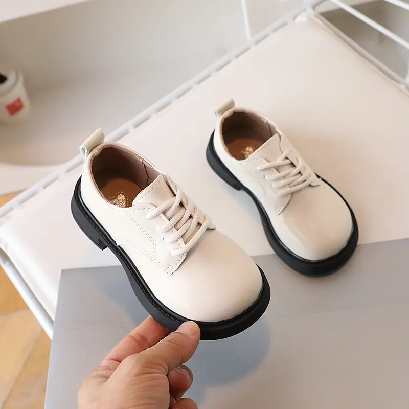 Children's Leather Shoes Simple School Uniform Shoes for Boys Girls Performance Versatile Fashion Black Beige Kids Causal Shoes