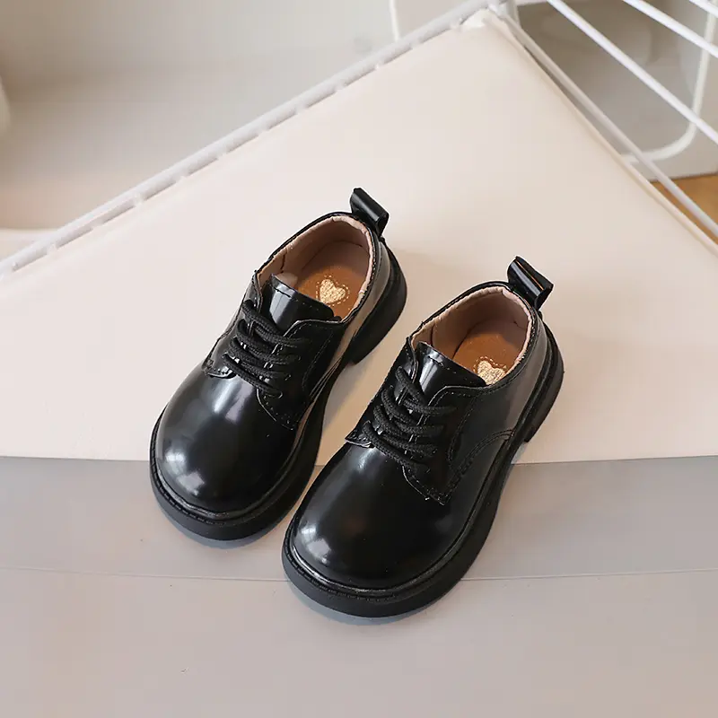 Children's Leather Shoes Simple School Uniform Shoes for Boys Girls Performance Versatile Fashion Black Beige Kids Causal Shoes