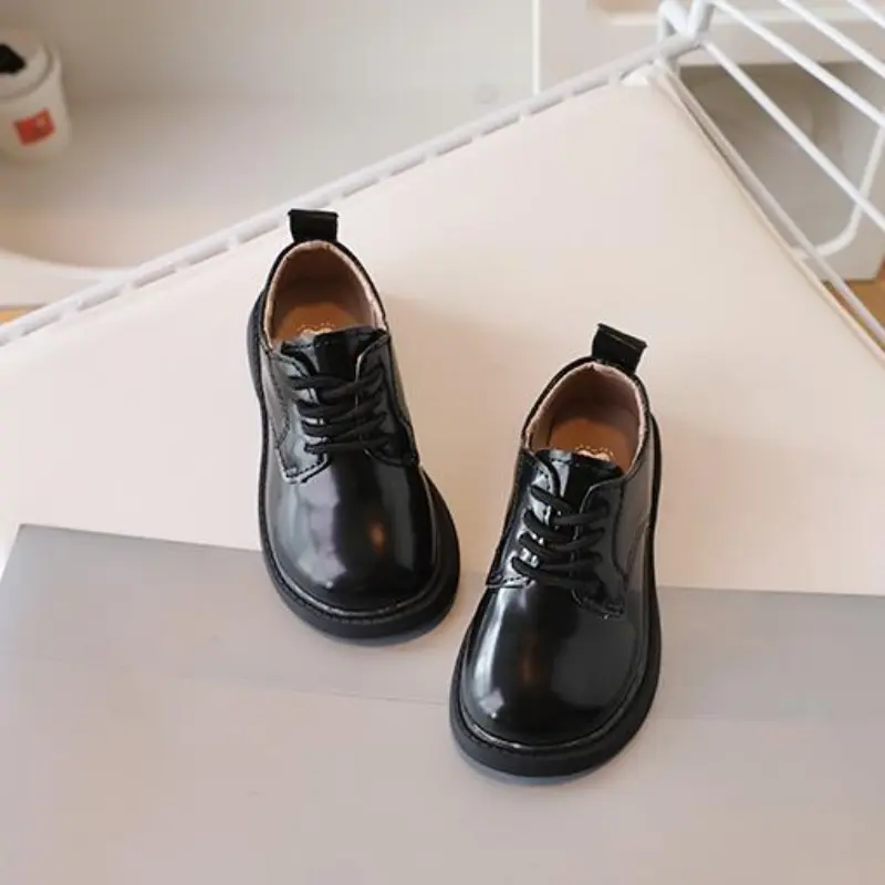 Children's Leather Shoes Simple School Uniform Shoes for Boys Girls Performance Versatile Fashion Black Beige Kids Causal Shoes