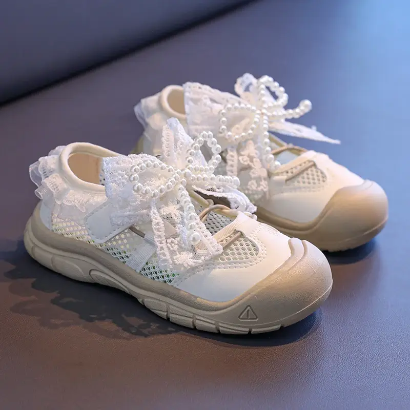 New Children Causal Girls Sports Shoes Summer Breathable Sweet Princess Lace Bowknot Shoes Fashion Kids Mesh Shoes Soft Non-slip