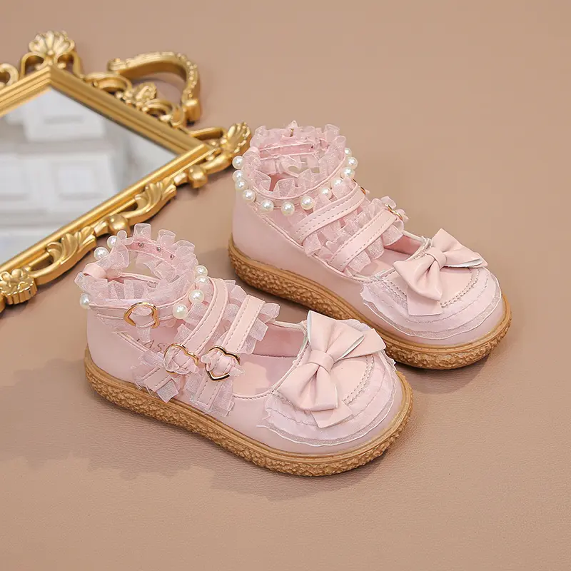 Kids Leather Shoe Spring Autumn Elegant Girls Lolita Princess Causal Shoes Fashion Sweet Children's Flat Chic Lace Versatile