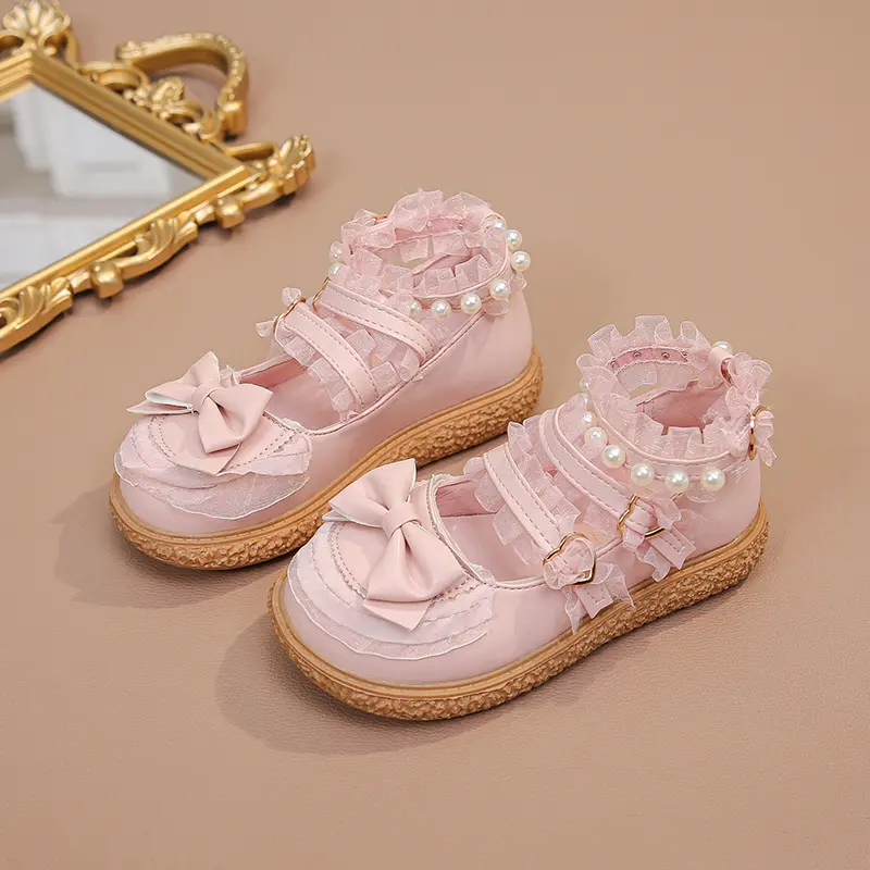 Kids Leather Shoe Spring Autumn Elegant Girls Lolita Princess Causal Shoes Fashion Sweet Children's Flat Chic Lace Versatile