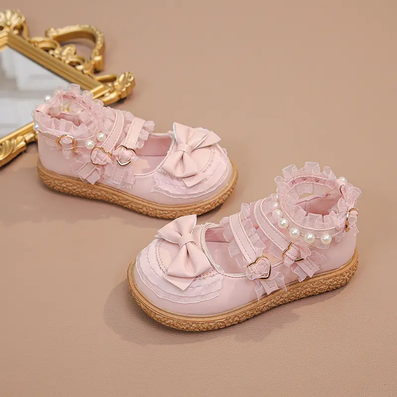 Kids Leather Shoe Spring Autumn Elegant Girls Lolita Princess Causal Shoes Fashion Sweet Children's Flat Chic Lace Versatile
