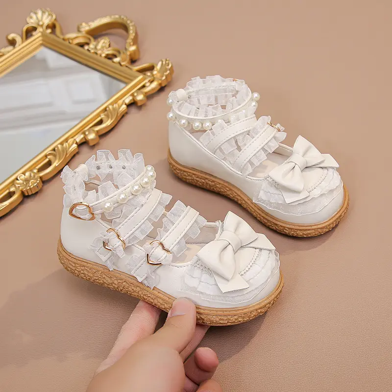 Kids Leather Shoe Spring Autumn Elegant Girls Lolita Princess Causal Shoes Fashion Sweet Children's Flat Chic Lace Versatile