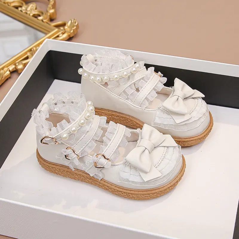 Kids Leather Shoe Spring Autumn Elegant Girls Lolita Princess Causal Shoes Fashion Sweet Children's Flat Chic Lace Versatile