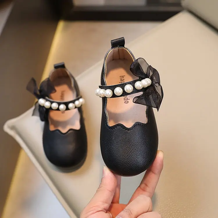 Girls Princess Shoes Spring  Autumn New Baby Soft Sole Flats Children's Pearl Performance Shoes Kids Mary Janes with Lace Sweet