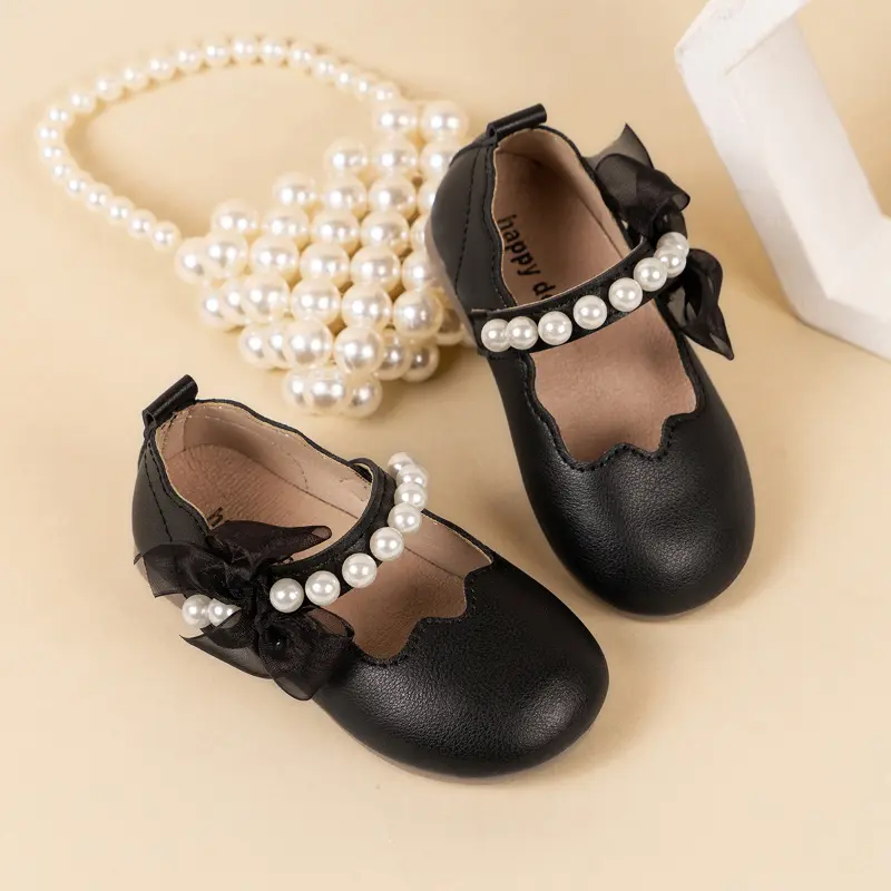 Girls Princess Shoes Spring  Autumn New Baby Soft Sole Flats Children's Pearl Performance Shoes Kids Mary Janes with Lace Sweet