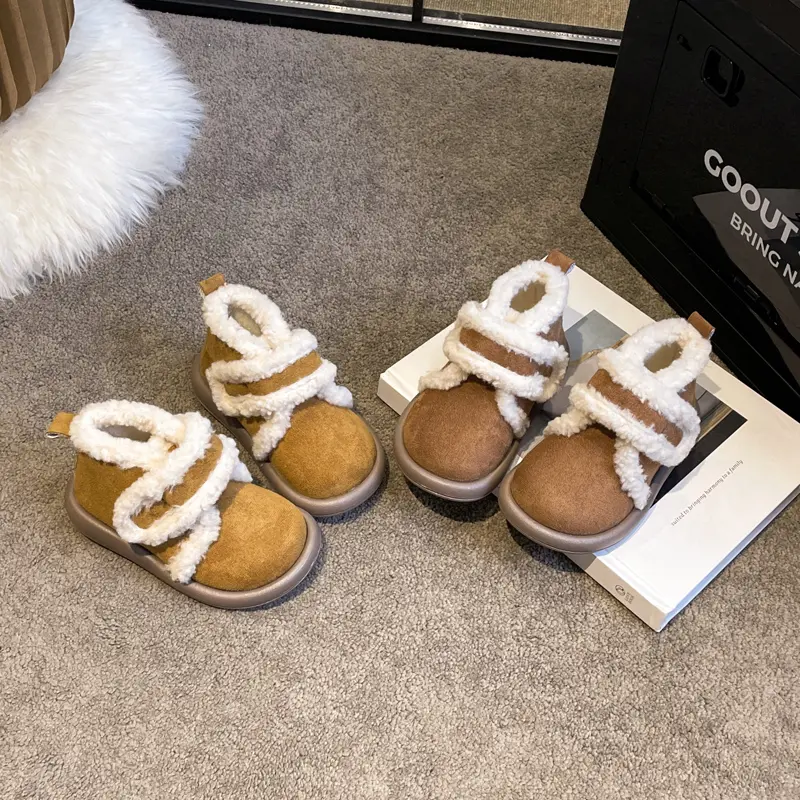 Children High Top Snow Boots Thick Soled Retro Style Kids Cotton Shoes Girls Thick Warm Plush Fur Casual Boots Winter New