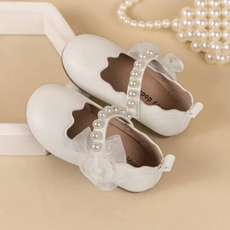 Girls Princess Shoes Spring  Autumn New Baby Soft Sole Flats Children's Pearl Performance Shoes Kids Mary Janes with Lace Sweet