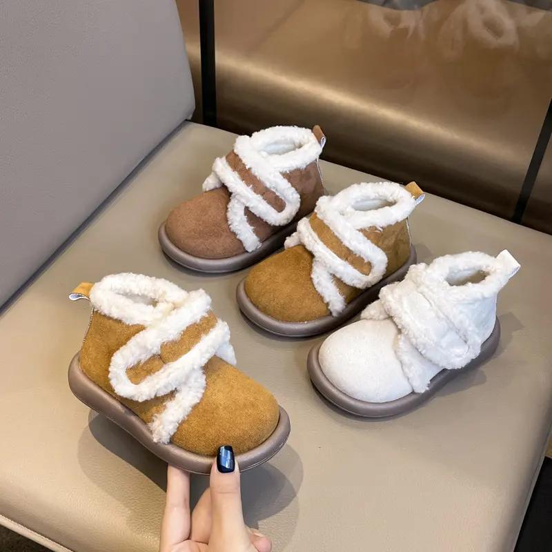 Children High Top Snow Boots Thick Soled Retro Style Kids Cotton Shoes Girls Thick Warm Plush Fur Casual Boots Winter New