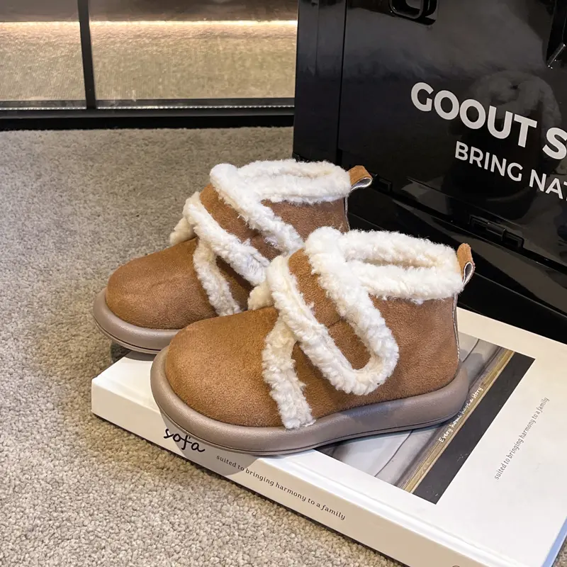 Children High Top Snow Boots Thick Soled Retro Style Kids Cotton Shoes Girls Thick Warm Plush Fur Casual Boots Winter New