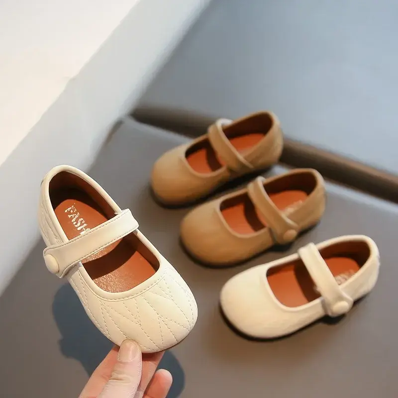 Kids Princess Dance Shoes Soft Sole 2025 New Girls Flat Shoes Solid Color Versatile Children Mary Jane Round Toe Elegant Sweet