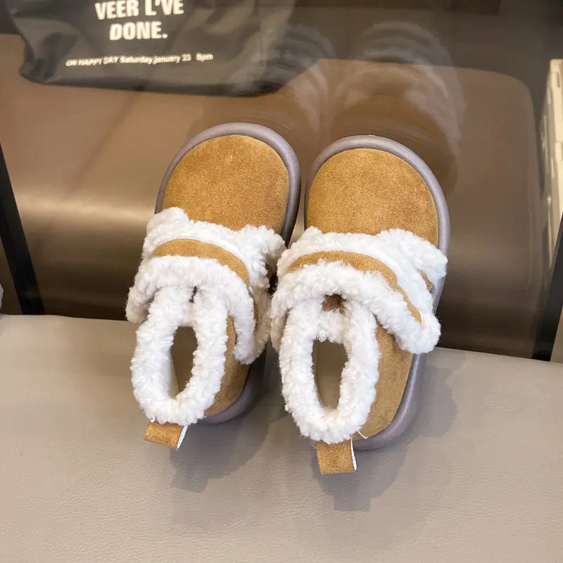 Children High Top Snow Boots Thick Soled Retro Style Kids Cotton Shoes Girls Thick Warm Plush Fur Casual Boots Winter New