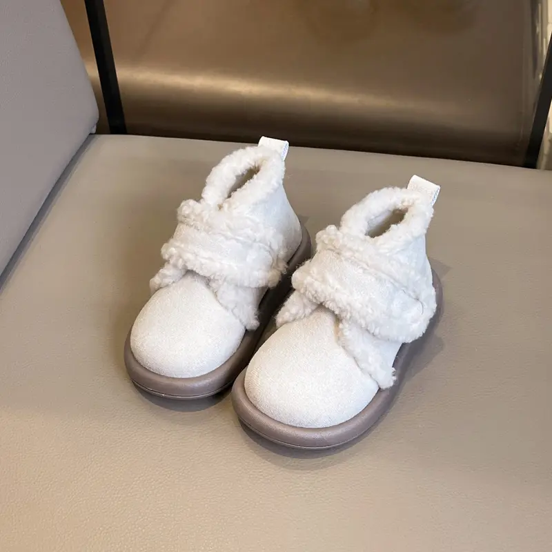 Children High Top Snow Boots Thick Soled Retro Style Kids Cotton Shoes Girls Thick Warm Plush Fur Casual Boots Winter New
