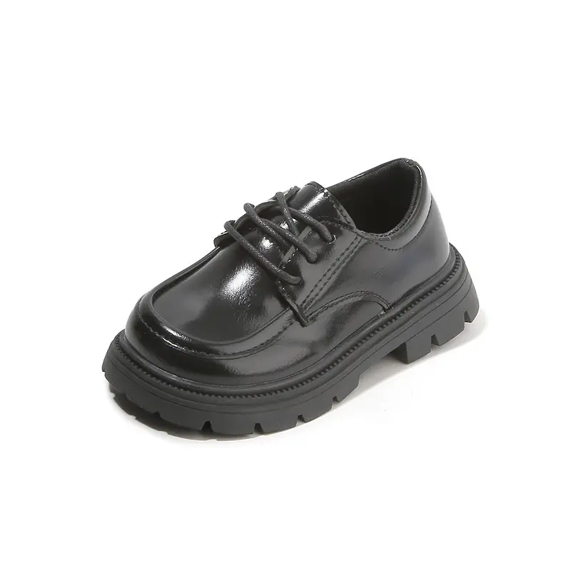 Boys Casual Shoes for Wedding Party Black Leather Shoes Fashion Classic Laces Thick Bottom Girls Loafers Kids School Shoes Soft