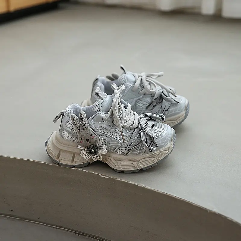 Cute Fashion Girls Sports Shoes Mesh Breathable Children School Chunky Sneakers Running Versatile Kids Causal Basketball Shoes
