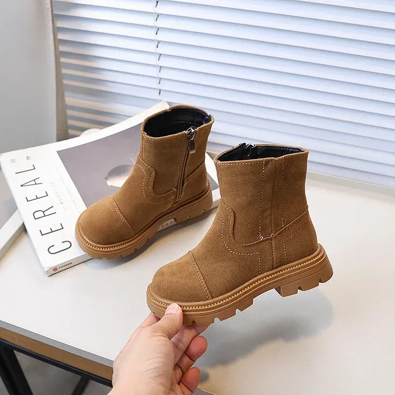 Spring Autumn Children's Leather Boots Solid Color Patchwork Girls Causal Ankle Boots Fashion Retro Versatile Kids Short Boots
