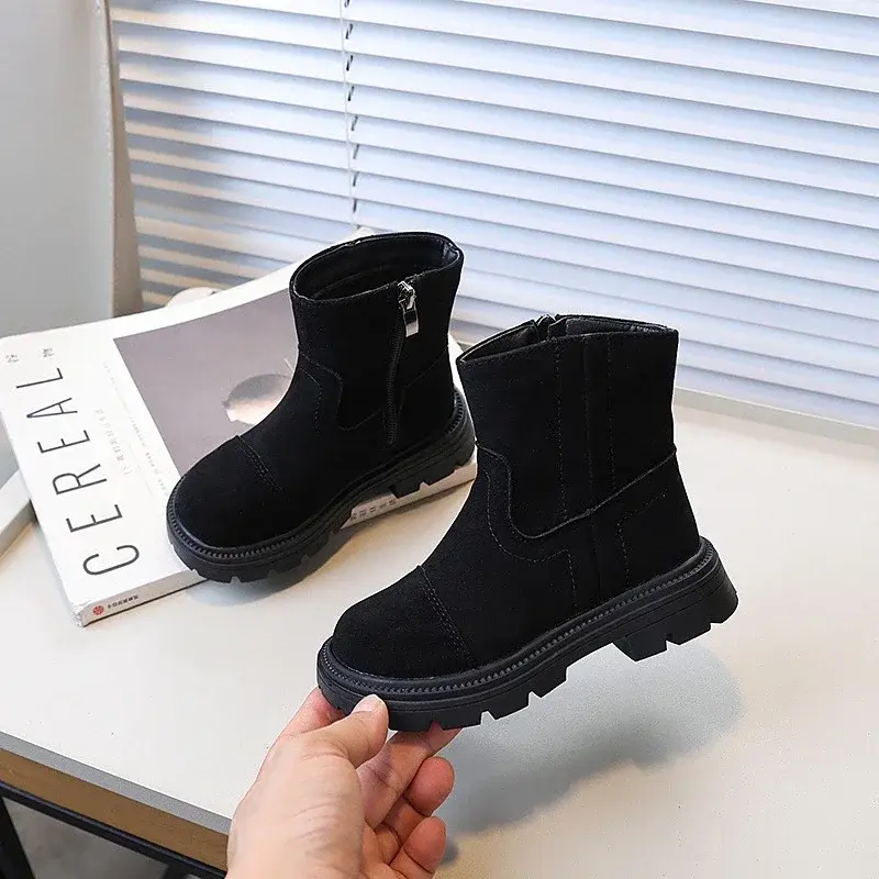 Spring Autumn Children's Leather Boots Solid Color Patchwork Girls Causal Ankle Boots Fashion Retro Versatile Kids Short Boots