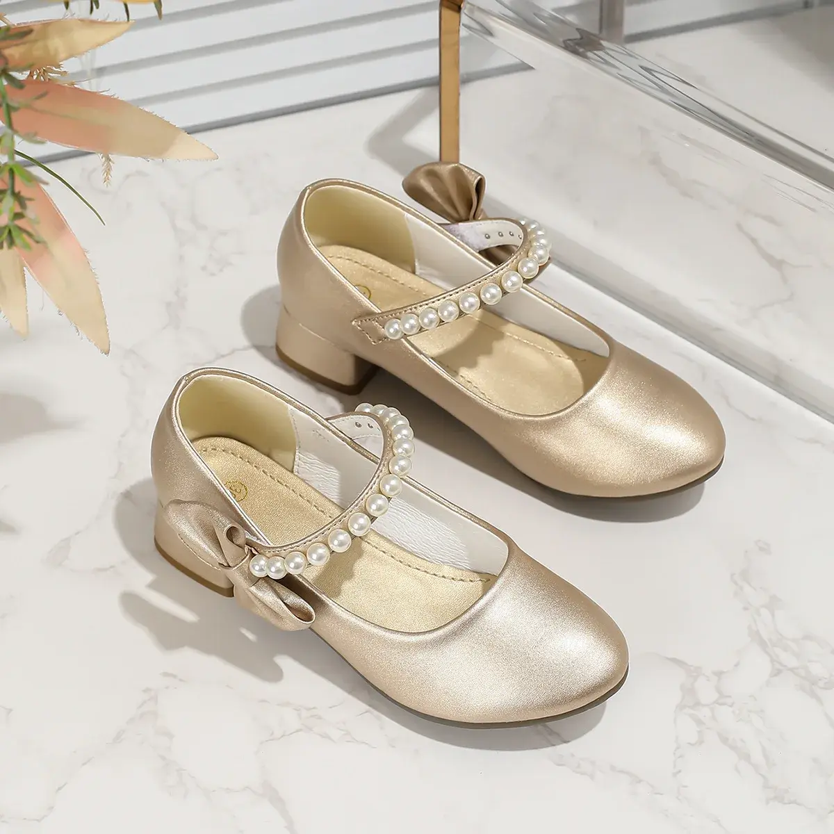 Children's Leather Shoes Elegant Girl Princess Shoes with Bowknot Fashion Chic Versatile Kids Party High-heels Shoes Black White