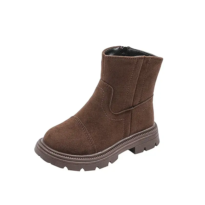 Spring Autumn Children's Leather Boots Solid Color Patchwork Girls Causal Ankle Boots Fashion Retro Versatile Kids Short Boots