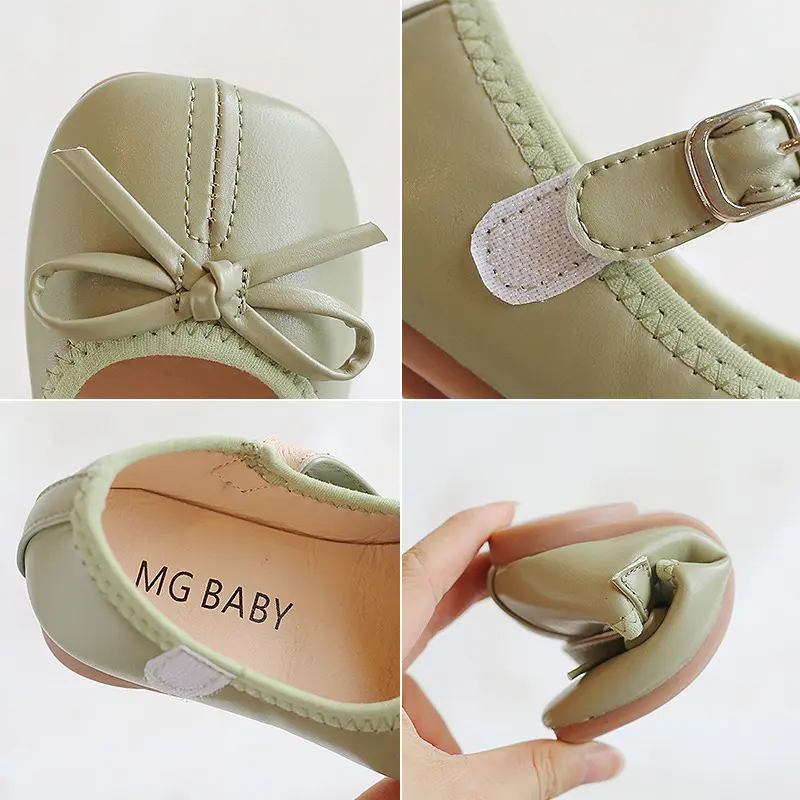 Girls Leather Shoes Princess Dress Shoes for Toddlers Kids Pearls Beading Bow-knot Black Green Pink for Wedding Children Flats